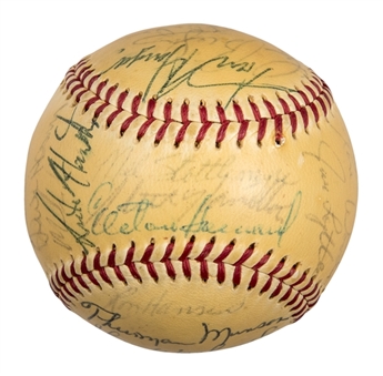 1970 New York Yankees Team Signed OAL Cronin Baseball With 34 Signatures Including Early Munson Signature, Howard & Stottlemyre (Beckett)
